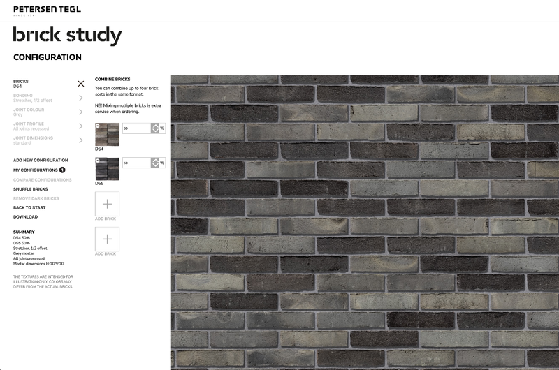 screenshot Petersen Tegl configurator